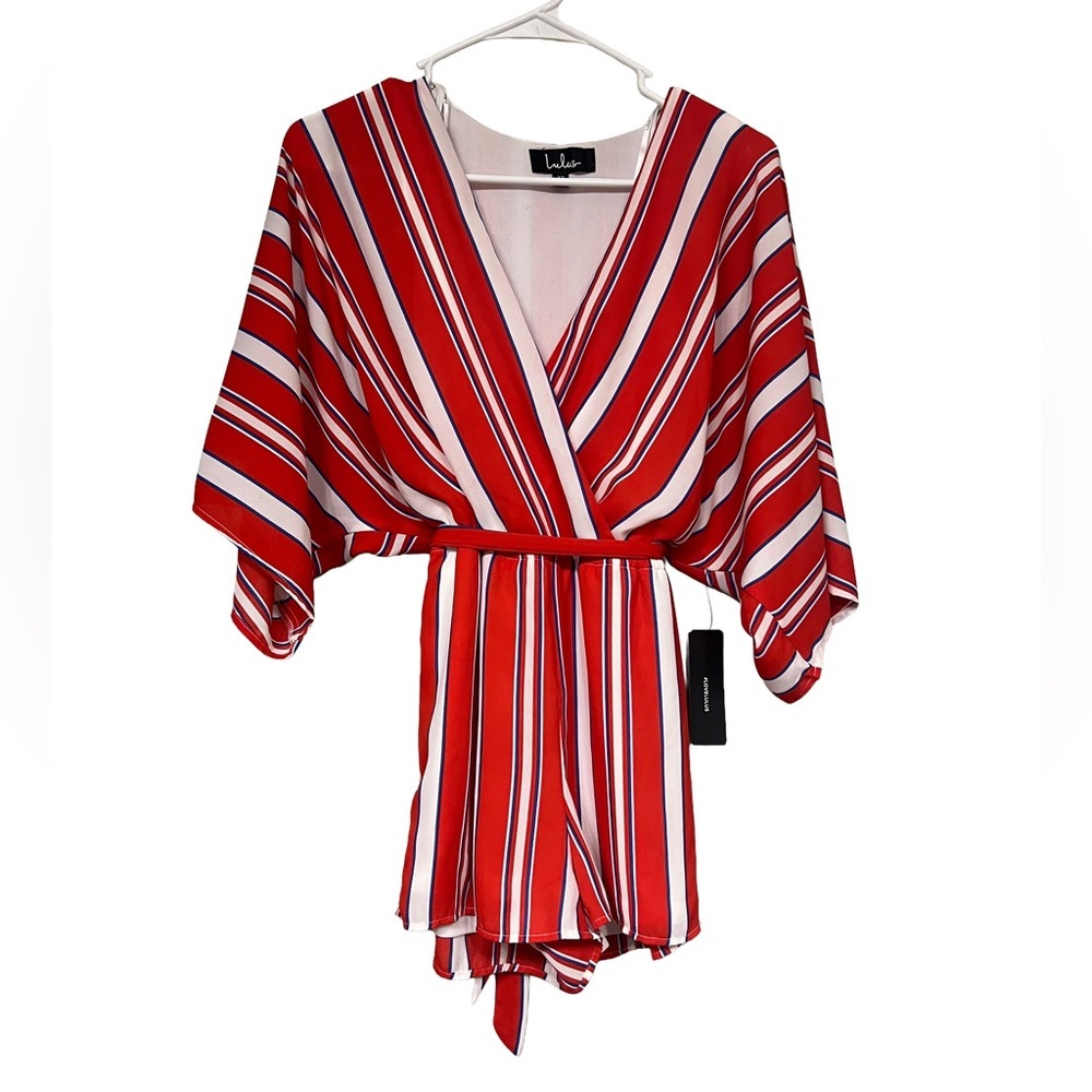 Lulu's Bold Red White & Blue Striped Romper